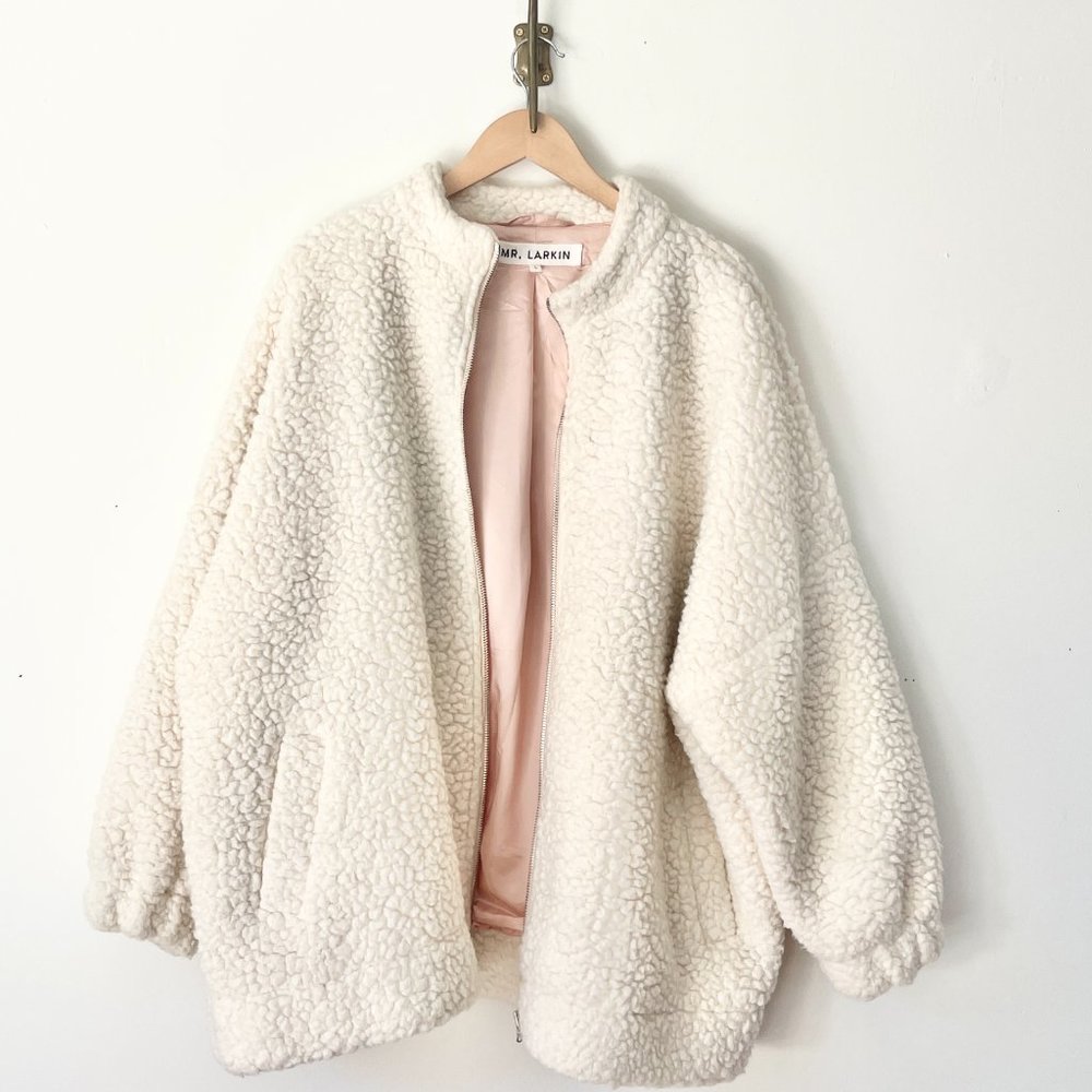 Mr Larkin faux shearling coat with soft satin lining- in excellent condition